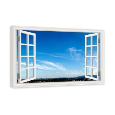 Imagem de PY3H69 Arte de parede em tela de janela aberta, impressão natural em tela. Lindo cenário de céu 25,4 cm, decoração de parede de paisagem de janela, decoração de casa moderna. Moldura interna 40 x 60