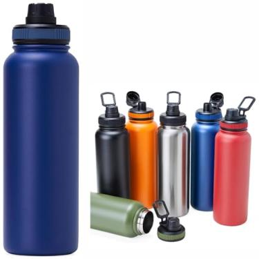 Imagem de GARRAFA TÉRMICA GRANDE 1,2 LITROS CONSERVA QUENTE 8H E FRIO 12H INOX DUPLA CAMADA AGUA CAFÉ ACADEMIA TRABALHO (AZUL)