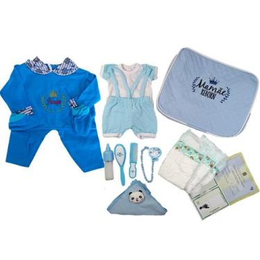 Imagem de Enxoval Bebê Reborn Menino 2 Trocas + Bolsa Luxo Azul escuro - Mamãe R