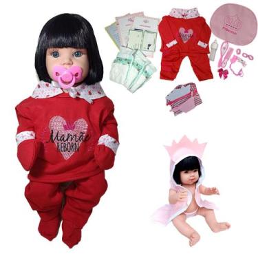 Imagem de Boneca Bebê Mamãe Reborn Silicone Bolsa + 28 Itens Vermelho