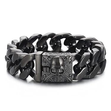 Imagem de Klapgo Pulseira masculina de corrente de elos de caveira gótica - Pulseira de aço inoxidável punk rock para homens, joias góticas, presentes exclusivos para homens, pulseiras de caveira ajustáveis