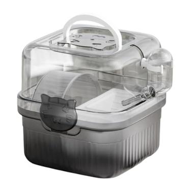 Imagem de IEUDNS Casos da gaiola da gaiola hamster Casa de transporte respirável transparente de animal com garrafa de água e roda de exercícios para rato, Branco