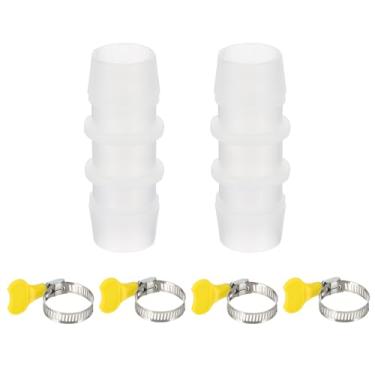 Imagem de PATIKIL Conector de mangueira de drenagem, 2 peças, adaptador de extensão de mangueira de drenagem de plástico para máquina de lavar roupa reta com 4 peças de braçadeiras para ar condicionado de 0,6 a