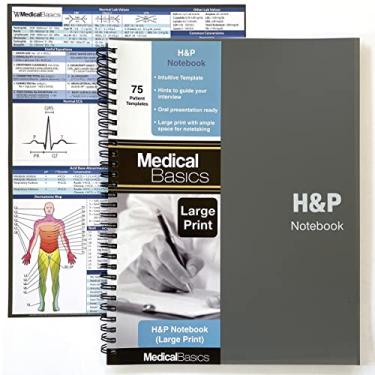 Imagem de Caderno H&P Plus 21,6 cm x 25,4 cm (impressão grande) - Caderno de história médica e físico, 70 modelos médicos com perfurações