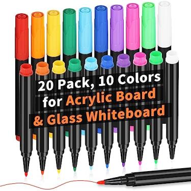 Imagem de 20 marcadores de giz líquido para calendário de geladeira de acrílico de vidro transparente, placa apagável a seco, geladeira, quadro branco, espelho, janela, marcadores apagáveis de ponta ultrafina apagável a granel marcadores finos apagáveis a seco ponta fina