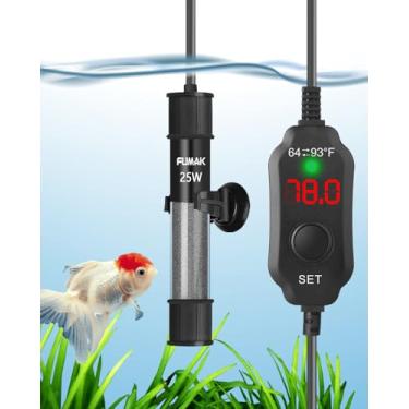Imagem de FUMAK Aquecedor de aquário ajustável de 25 W supercurto submersível aquecedor de aquário com termostato de display digital LED, para tanques de 8 a 5 litros