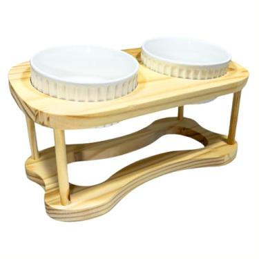 Imagem de Comedouro Bebedouro Duplo Elevado Para Caes Cachorros E Gatos 320ML Branco Verde Rosa(Branco)