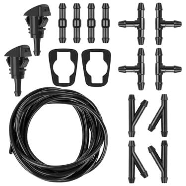 Imagem de YYTQP Kit de mangueira de lavadora de para-brisa, mangueira de fluido de arruela 5M com 12 conectores de peças, 2 bocais de ventilador, 2 juntas de borracha, bomba de água de carro e bocais, adequada