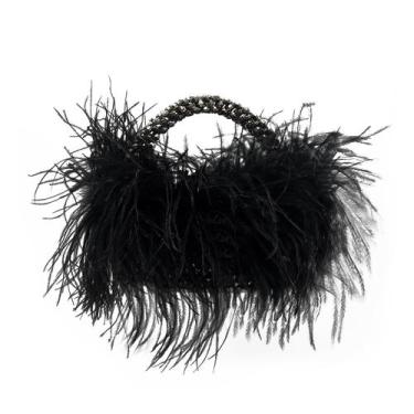 Imagem de Bolsa de mão Miuco Real Natural Ostrich Feather Beaded Black