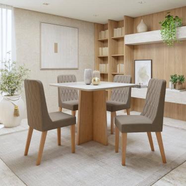 Imagem de Conjunto Sala de Jantar Tampo MDF com 4 Cadeiras  Amêndoa Clean/Off White/Bege