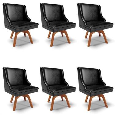 Imagem de Kit 6 Cadeiras Estofadas Base Giratória De Madeira Lia Sintético Premium Preto - Ibiza