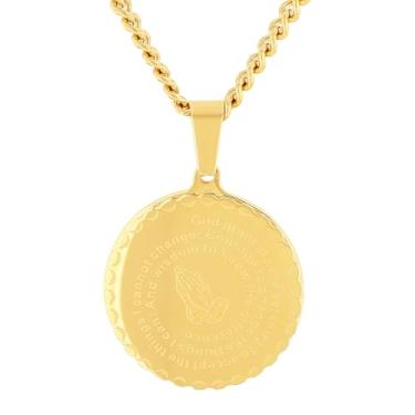 Imagem de Pingentes de medalhão religioso masculino – Oração de serenidade gravada, aço inoxidável com opções de cores, Metal, Sem Pedra Preciosa