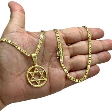 Imagem de Cordão 5Mm Piastrine + Pingente Estrela Davi Banhado A Ouro