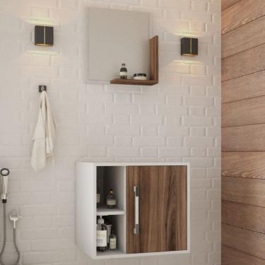 Imagem de Armário de Banheiro Olivia 1 Porta 2 Prateleiras com Espelho Branco Chess/Nogal  - Pnr Móveis