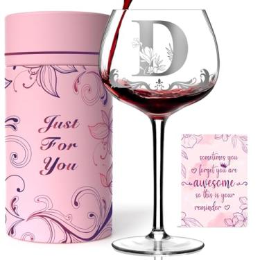 Imagem de Presentes de monograma personalizados para mulheres - taça de vinho com inicial A-Z personalizada, presentes exclusivos de aniversário e Natal para ela, mãe, esposa, irmã, filha, amiga (letra D)