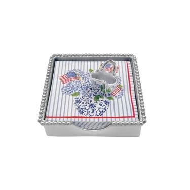 Imagem de MARIPOSA BANDEIRAS E HIDRÂNGEAS CAIXA DE NAPKIN COM Contas | PRATA | BRILANTE | PRESENTES | CAIXA DE NAPKIN E CONJUNTO DE PESO | ALUMÍNIO SANDCAST RECICLADO | FEITO À MÃO NO MÉXICO