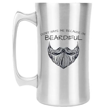 Imagem de Real Deal Steel Caneca de cerveja Beardiful de 590 ml - Caneca engraçada de aço inoxidável para homens - Presente de café perfeito para ele - Design exclusivo de barba - Aço inoxidável 304 18/8