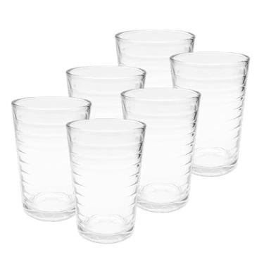 Imagem de Jogo 12 Peças Aparelho de Jantar 6 Pratos Fundo Liso Vidro + 6 Copos Latino(Verão + Prato Estrela)