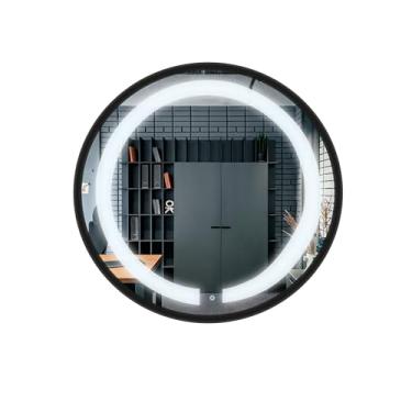 Imagem de Espelho Redondo Decorativo 50cm Iluminado 3 Leds Touch Screen Moldura em Aluminio