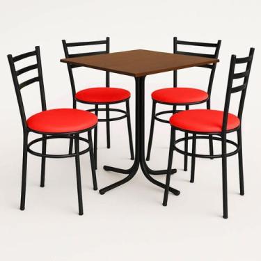 Imagem de Mesa de Jantar Quadrada 70cm Imbuia Com 4 Cadeiras Estofada Preta - La