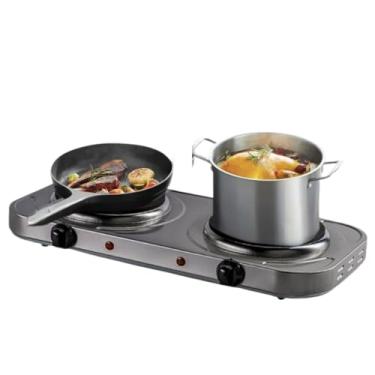 Imagem de Fogão Fogareiro 2 Bocas Elétrico Portátil Mesa Inox 2000W Potência Cooktop De Mesa(PRATA,220V)