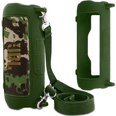 Imagem de co2CREA Capa de silicone para alto-falante JBL Flip 7 portátil à prova d'água, capa macia de viagem portátil com alça de ombro, capa protetora (apenas capa verde militar)
