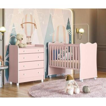 Imagem de Quarto Infantil Lua Encantada Berço e Cômoda com Trocador Rosa - FbABY