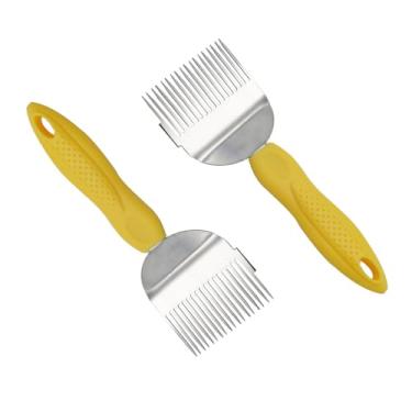 Imagem de Garfo Desoperculador para Apicultura, Cabeça em Aço Inox, Cabo Amarelo Ergonômico, Kit com 2 Unidades