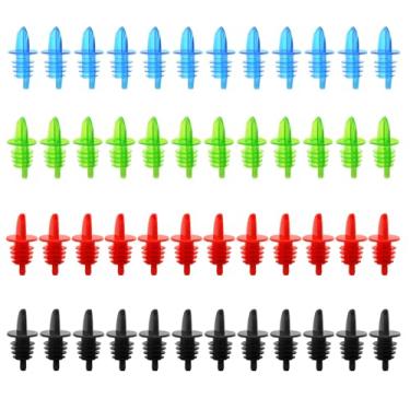 Imagem de Potes de garrafa de licor de plástico, pacote com 48, despejadores clássicos para álcool, à prova de vazamento, seguros para máquina de lavar louça, bicos para garrafas de bebidas (sortidos)