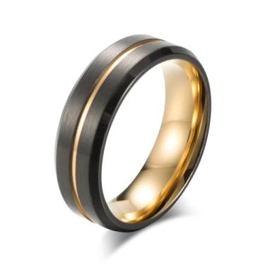 Imagem de Aprila Aliança de casamento masculina de aço inoxidável fosco escovado clássico de 8 mm azul/ouro preto anel de titânio para homens tamanho 8-12, Metal, Sem pedra preciosa