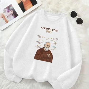 Imagem de Moletom GOLA CARECA Unissex Feminino Masculino Estamp Aprendi Com São 