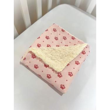 Imagem de Coberta Manta Macia Sherpa Estampado 100% Algodão (M, Coroinha Rosa)