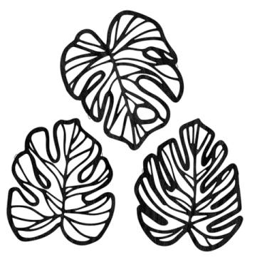 Imagem de BLWOTMOR 3x Folhas de Palmeira Decoração de Parede de Madeira Ornamento de Madeira Artesanato Novidade Vintage Placa de Planta Tropical para Escritório Corredo, Preto, Tamanho real