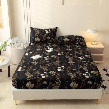 Imagem de LweiPsqLin Lençol de cama casal de microfibra escovada floral com bordas elásticas de 38 cm de profundidade - Resistente ao encolhimento e desbotamento, roupa de cama com estampa botânica