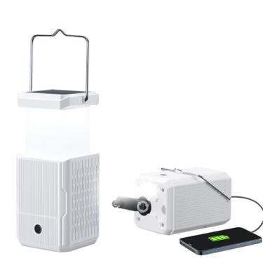 Imagem de ORUSHE Pacote Com 2 Lanternas De Acampamento Recarregáveis, Manivela E Solares, Saída Usb, Barraca Para Camping, Lâmpada Portátil, Itens Essenciais Falha Energia Em Casa Caso Furacão (Branco, Pacote