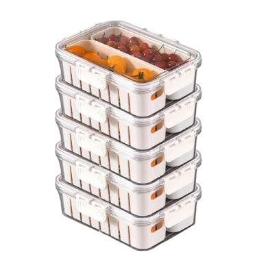 Imagem de Kit 5 Pote Cesto Organizador Transparente Hermético com Tampa Empilhável com Divisórias Internas Multiuso - Caixa Organizadora Ideal para Geladeira, Alimentos, Frutas, Legumes