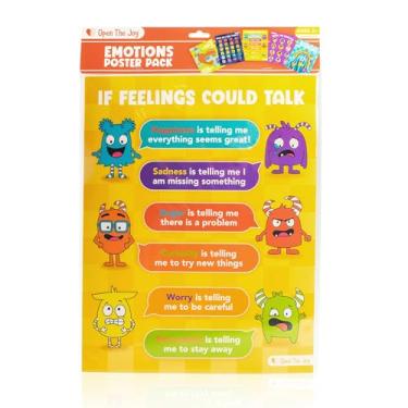 Imagem de Open The Joy Pacote de pôsteres de emoções – Gráfico de sentimentos e imagens de reconhecimento de emoções para crianças | Pôsteres de aprendizagem social e emocional (SEL) para pré-escola, casa e