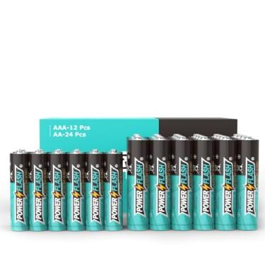 Imagem de POWER FLASH Combo alcalino de vida ultra longa AA + pilhas AAA, 24 pilhas duplas a e 12 pilhas triplas, baterias de 1,5 V Garantia de 10 anos (pacote doméstico e industrial)