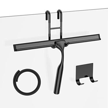 Imagem de Rodo de chuveiro preto para porta de vidro limpador de janela de rodo de banheiro de 30 cm, com gancho de porta de chuveiro, gancho adesivo, lâmina de silicone sobressalente para espelho de janela de