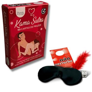 Imagem de Kit Jogos Eróticos Baralho Kama Sutra 50 Cartas Hétero + Venda Olhos + Pena Sensual + Dados Sexy