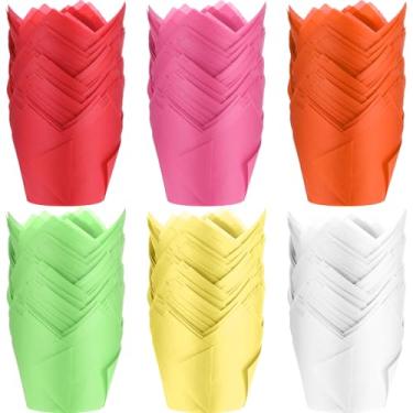 Imagem de 600 peças de forros de tulipa para cupcake, porta-copos, estampados, suportes à prova de gordura para festas de casamento, aniversário, Natal (várias cores)