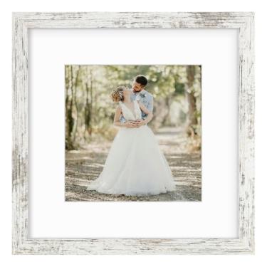 Imagem de Golden State Art, Porta-retrato 30 x 12 com tapete para fotos de 20 x 20 cm - Plexiglass resistente a estilhaços - Moldura de parede de galeria para impressões de 30 x 30 cm (branco envelhecido, 1