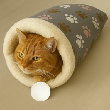Imagem de Saco de dormir para gatos Saco de dormir de pelúcia Cama de pelúcia para animais de estimação Aconchegante e confortável(Patas Cinza)