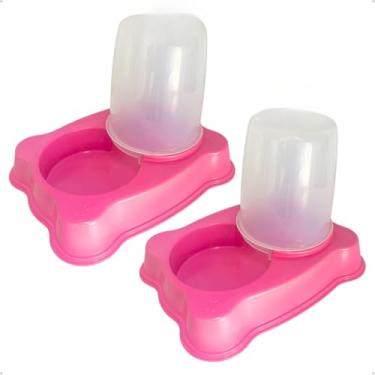 Imagem de Kit Comedouro/Bebedouro Dupla Função Dispenser Dosador 1,35kg Ração/1,5 Litros Água Cães E Gatos (2 Rosa)