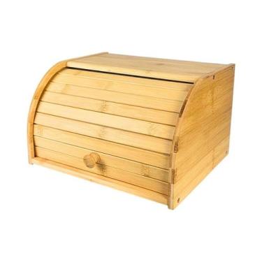 Imagem de Porta Pão Bambu Com Tampa Retrátil Armazenamento Pães 30cm - Hauskraft