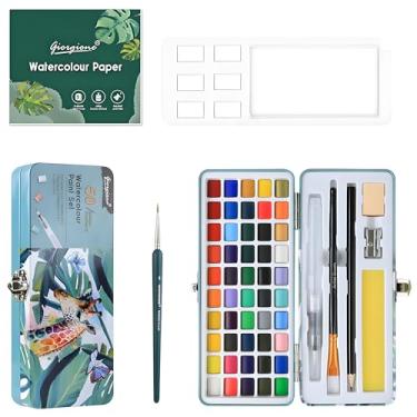 Imagem de Conjunto de tinta aquarela com 50 cores, kit de aquarela com capa, papel para aquarela, pincéis, paleta e acessórios, suprimentos de arte de cor de água para viagem, presente para artistas, amadores