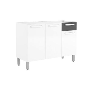 Imagem de Gabinete p/ Pia Cozinha Balcão Evidence 7022 c/ 3 Portas e 1 Gaveta s/ Tampo 120cm Branco/Preto - Bertolini