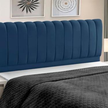 Imagem de Cabeceira Cama Box King Size Estofada Madeira Ômega (Azul)