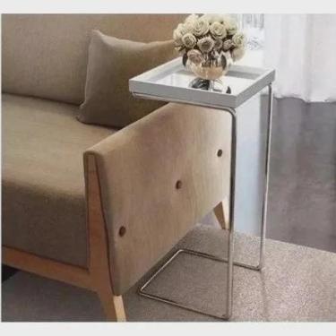 Imagem de Kit 2 Mesas Apoio Lateral Sofá Cama com Espelho Base Prata - JM DECOR