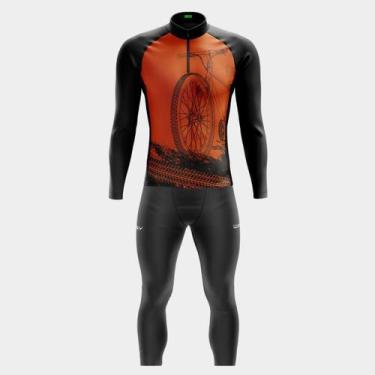 Imagem de Conjunto de Ciclismo Masculino- Camisa Bike Roda Laranja Manga Longa e